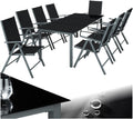 tectake Ensemble salle à manger, pliable, verre, 8 niveaux, Salon de Jardin Extérieur en Aluminium, 8 Fauteuils Inclinables Pliables, 1 Table