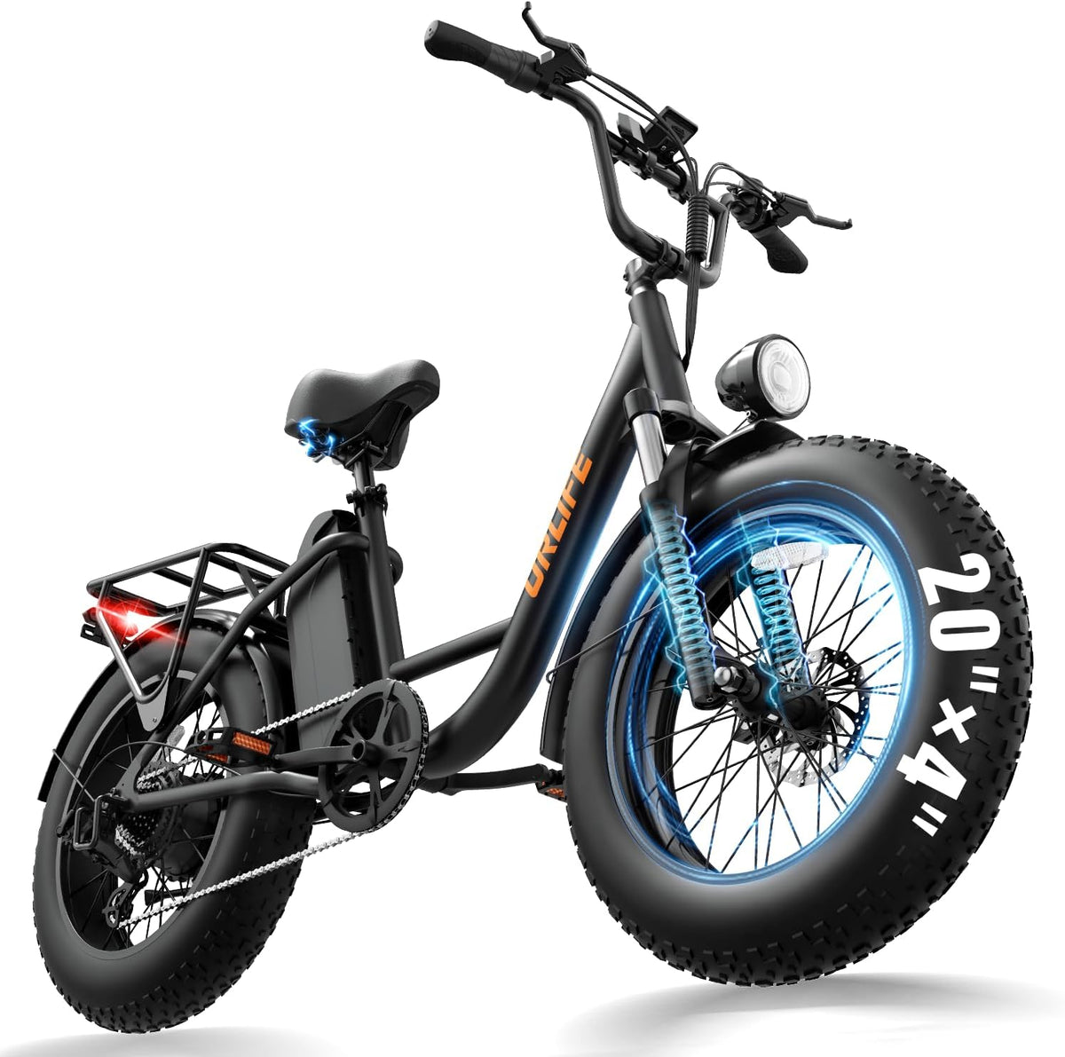 Vélo, avec Suspension Avant pour Adultes, VTT Électrique à Gros Pneus avec Batterie Amovible 48 V 15, 6 Ah, URLIFE, 4.0 V, 7 Vitesses, 4 pouces