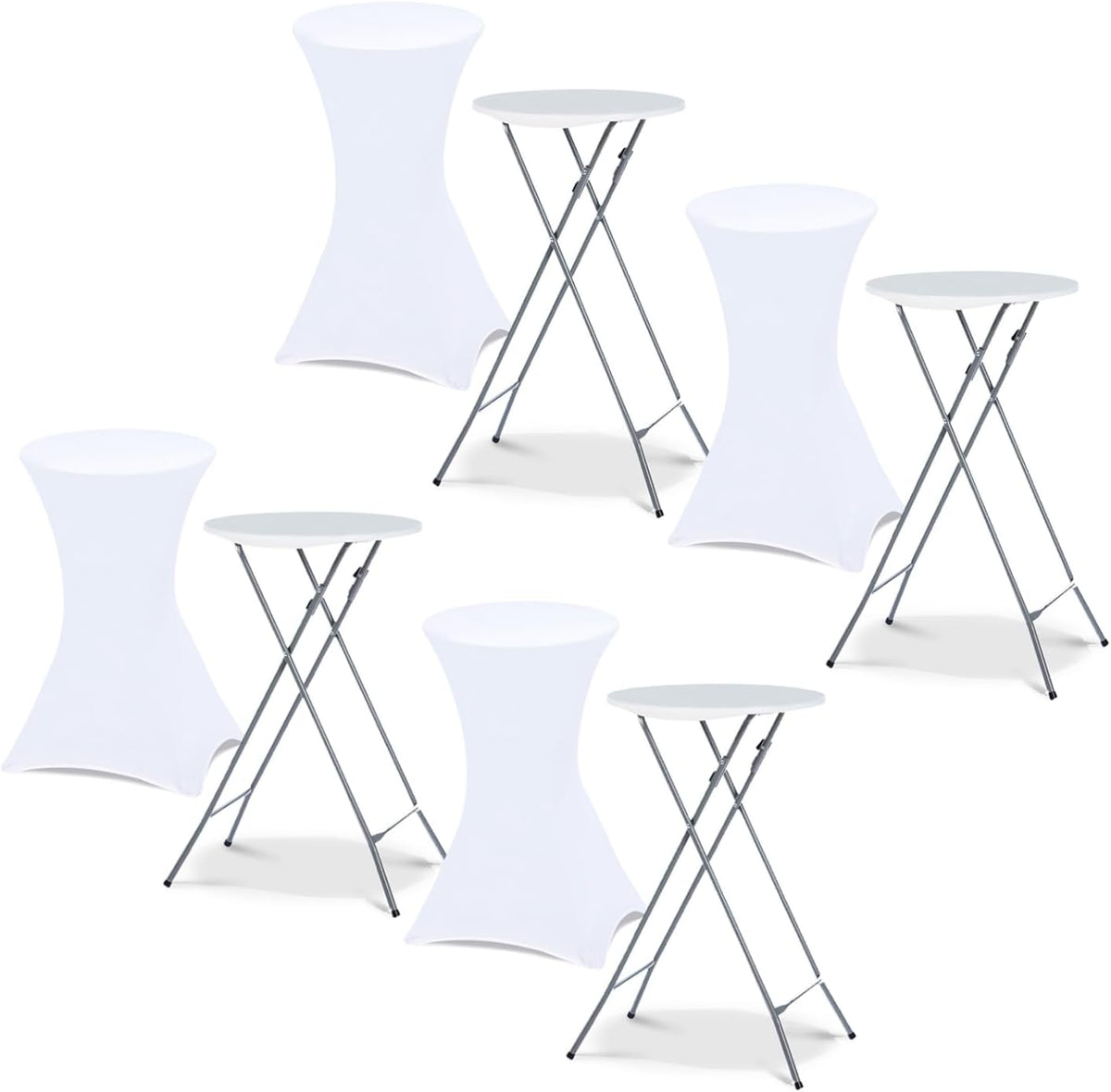 Table pliantes IDMarket, 105 cm, 5 × 60 × 126 cm, 4 CM, 60 CM, Lot de 4 Tables Hautes Pliantes 105 cm et 4 Housses Blanches