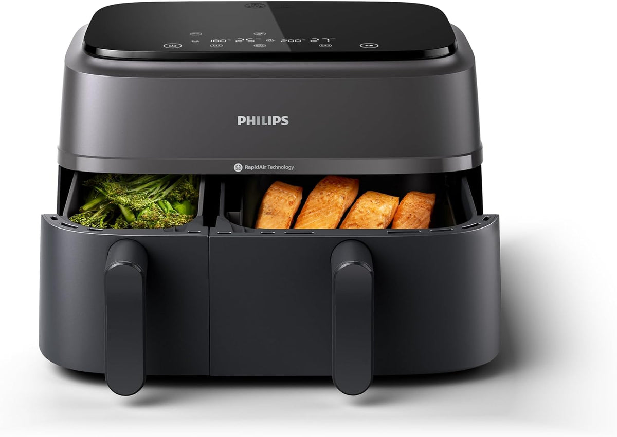 PHILIPS Friteuse sans huile, 2 PANIERS, 2 tiroirs, Airfryer 3000, Friteuse à air Double Panier 9L, Noir, commande tactile