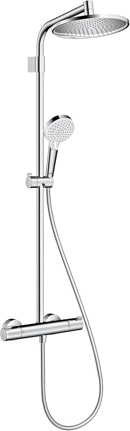 Douchette, douche pluie 240 mm avec robinet, Hansgrohe, 100 mm, 18 l, 14 l, 11, 5 l, barre et douche de tête ronde 1 jet, 26781000, réglable, Chromé