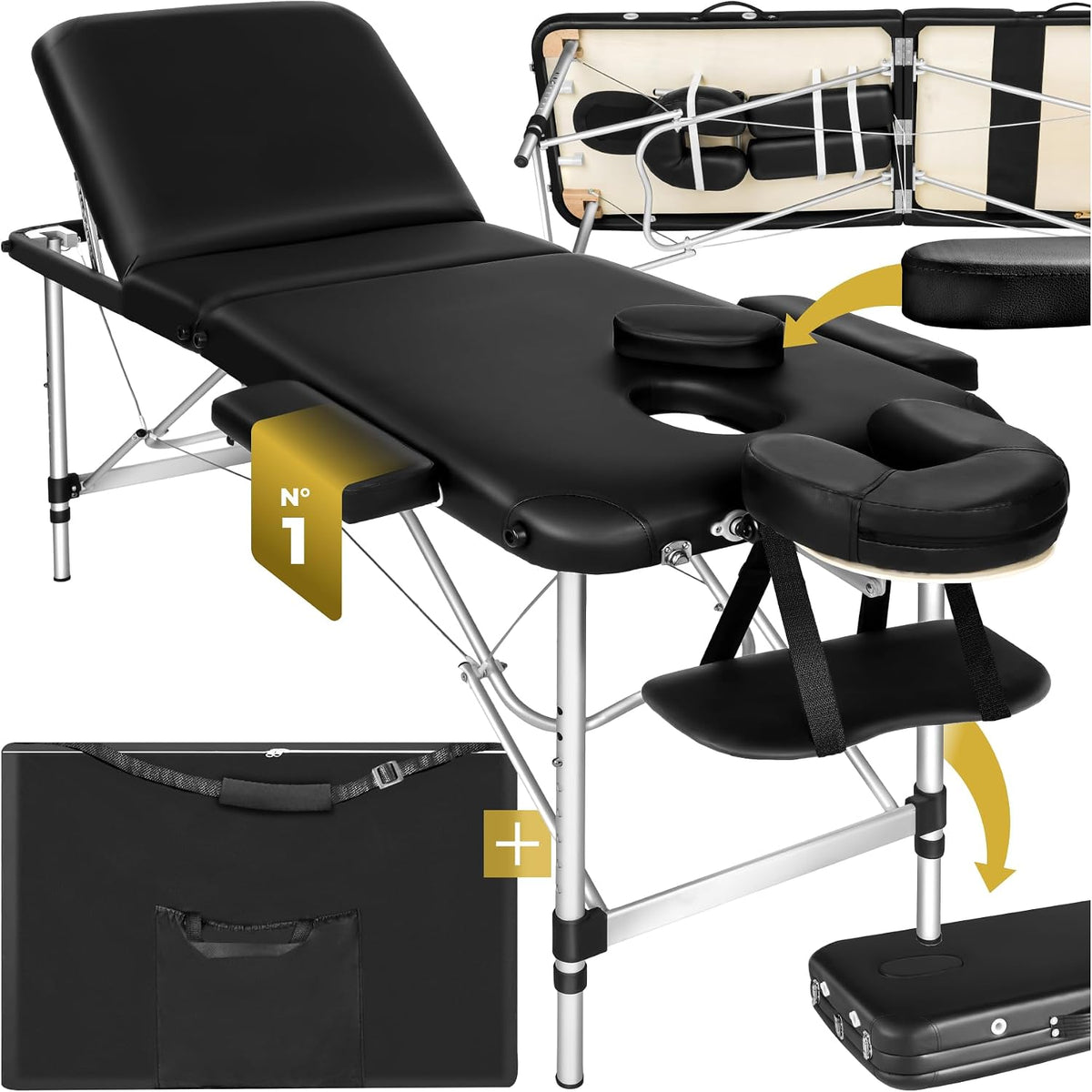 Table de massage, 5 cm, pliable, tectake, 3 Zones, réglable, portable
