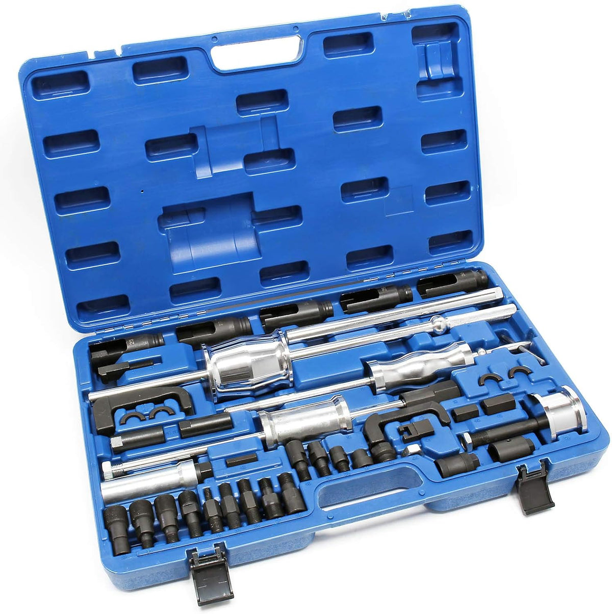 WilTec Ensemble, 100 mm, avec 3 Marteau à Coulisse & Adaptateurs, 30 mm, Coffret de 40 pcs. d'extracteurs d'injecteur CDI, portable