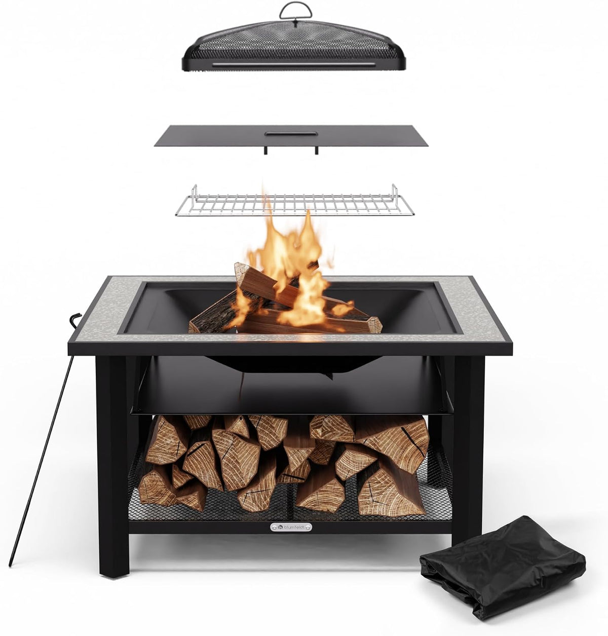 blumfeldt Foyer et braséros, acier inoxydable, 3-en-1, Idéal pour Jardin & Terrasse, 3-en-1 Brasero, Cadre en Acier Robuste, Barbecue & Table