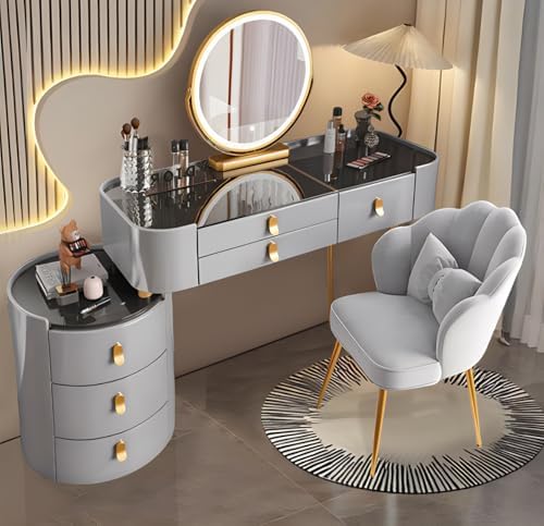 Coiffeuse, réglable, 6 tiroirs, 3 tiroirs, 3 lumières à intensité variable et 6 tiroirs, Ensemble de table de maquillage avec miroir à écran tactile