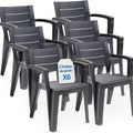 Chaise de jardin, empilables avec accoudoirs et dossier à lattes, 60 × 58 × 79 cm, Lot de 6 chaises de jardin en plastique maya, Tomaino, Noir