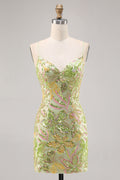 Robe moulante verte scintillante pour bal de rentrée, dos nu, paillettes et perles