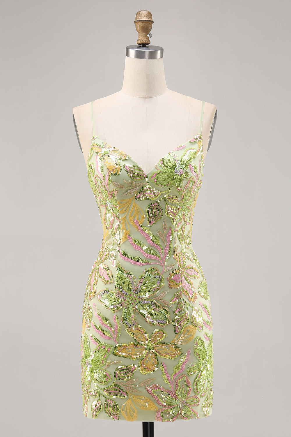 Robe moulante verte scintillante pour bal de rentrée, dos nu, paillettes et perles
