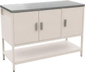 Cuisine d'extérieur, L120cm, acier inoxydable, Alice's Garden, 3 portes, 1 étagère, 44, 5 × 37cm, 2, 5 × 2, 5cm, 142cm, 49cm, 45, 5cm, sweeek