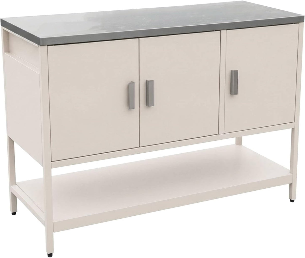 Cuisine d'extérieur, L120cm, acier inoxydable, Alice's Garden, 3 portes, 1 étagère, 44, 5 × 37cm, 2, 5 × 2, 5cm, 142cm, 49cm, 45, 5cm, sweeek