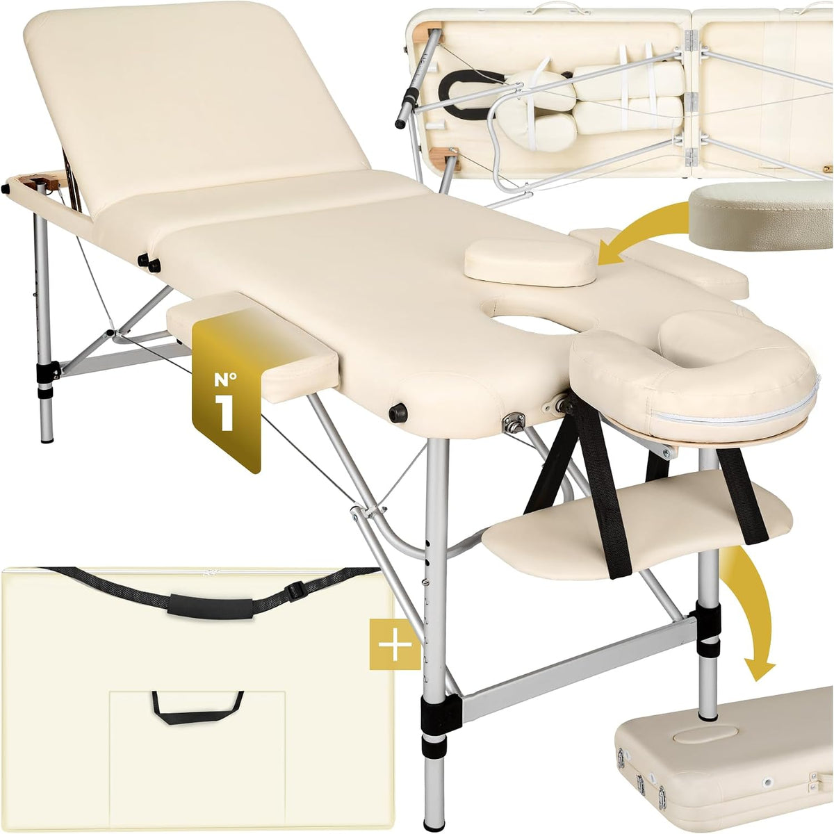 Table de massage, pliable, tectake, 3 Zones, réglable, portable, 5 cm