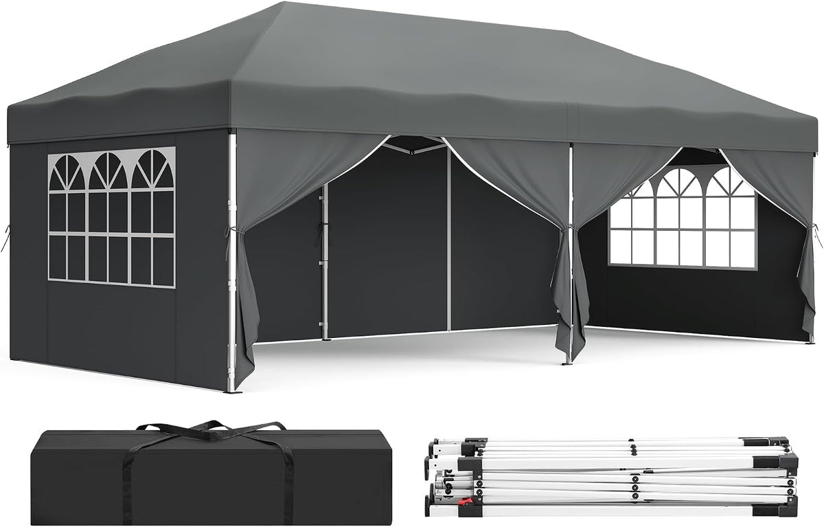 Tonnelle SONGMICS, 250 cm, pliable, 254 cm, 258 cm, 3 × 6 m, 6 × 3 × 2, 6 m, réglable, Chapiteau Pliable, avec Parois Latérales