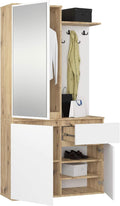 meuble pour entrée, Ensemble de Vestiaire d'Entrée avec Miroir, 95 cm, Optimum pour Petits Espaces, AKORD, 3 Portes, 1 Tiroir, 7 Étagères
