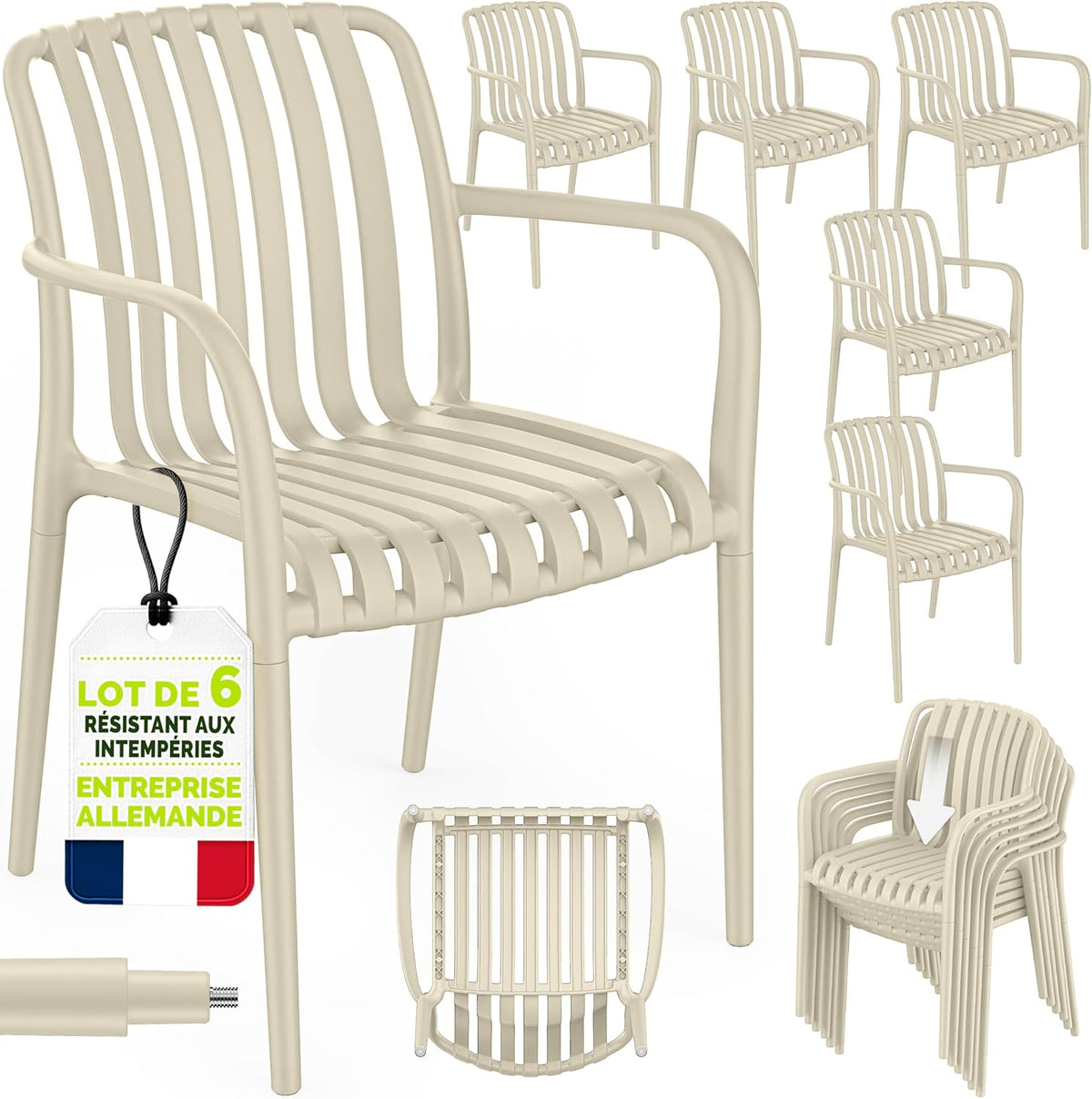 Chaise, avec accoudoirs, pour extérieur, tillvex, 46 cm, Charge maximale: 120 kg, empilables, résistantes aux intempéries, 120 kg