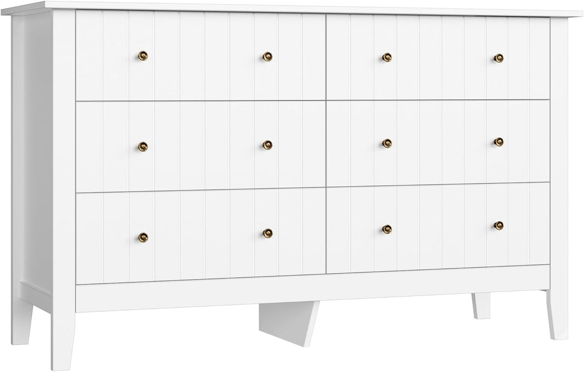 Commode FOREHILL 133x45x79, 133 × 45 × 79.5cm, 6 Tiroirs, Blanche