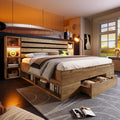 Cadre de lit Sapgaks, Lit 180×200 avec sommier à Lattes avec LED et Port USB, Lit Double en Bois Massif, télécommande, éclairage LED
