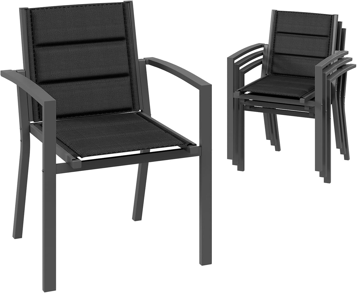 Chaise de jardin, Chaises De Jardin Set De 4, Chaise De Salle À Manger Empilable en Aluminium, Devoko, Gris Foncé, Fauteuil Jardin, Piscine
