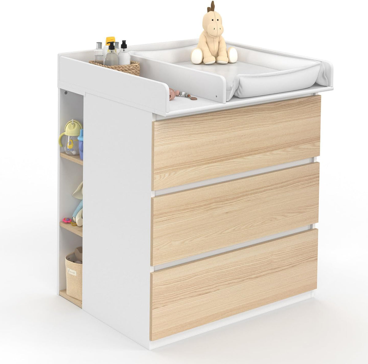 Commode, 95 cm, IDMarket, 2 étagères, 3 tiroirs, Blanche