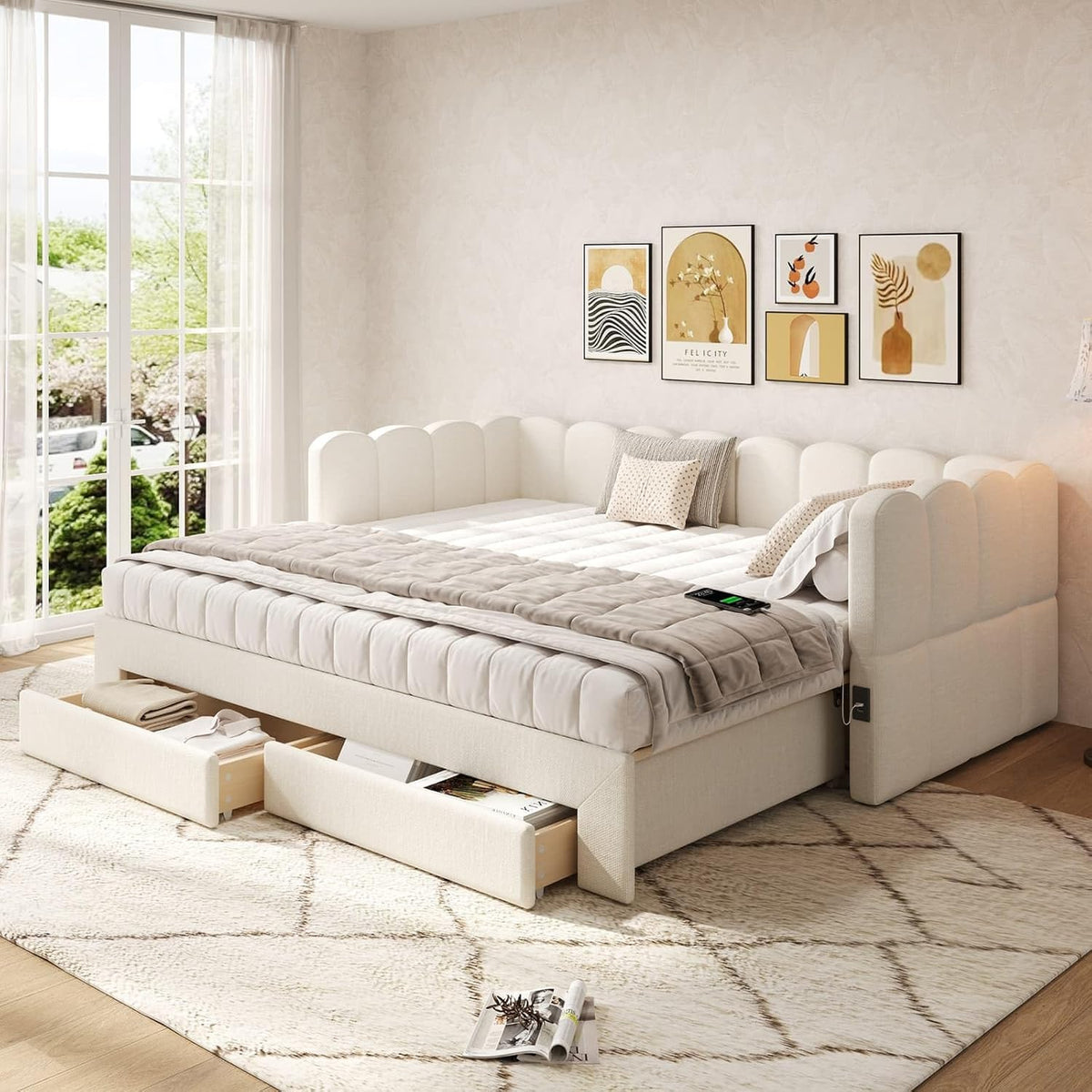 Cadre de lit, 90 cm, Canapé-lit Convertible avec 2 Tiroirs, Extensible 180cm pour Salon ou Studio, KOMHTOM, 180 cm, 200 cm