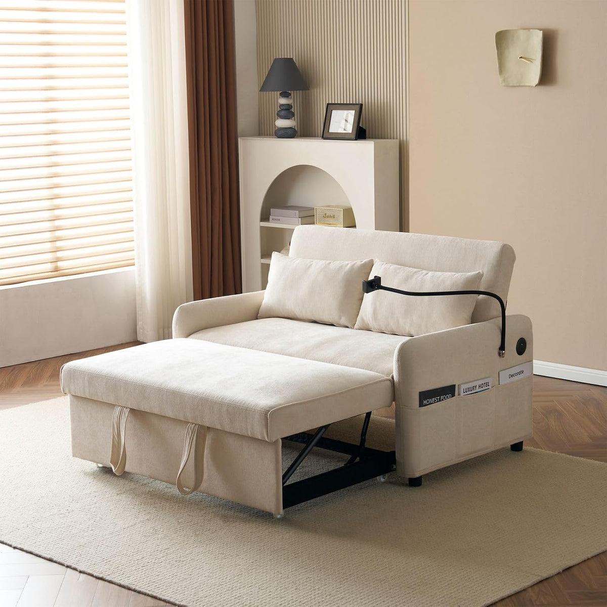 Canapé, réglable, Support pour Téléphone portable, PUGSDRLY, Dossier Réglable, Prise USB, Appartement, Beige