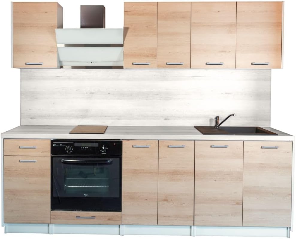Meuble de cuisine, 240 cm, Cuisine Complete ECO Chene Naturel 240 cm, Cuisineandcie, 46 cm, 18 mm, 16 mm, Set de 7 Meubles de Cuisine