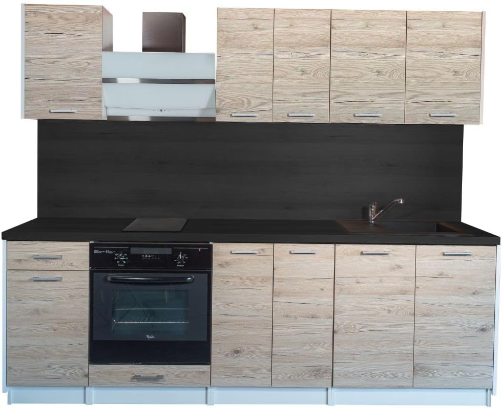 Cuisineandcie Meuble de cuisine, 240 cm, Rangement Cuisine Equipée Complete, 46 cm, 18 mm, 16 mm, ECO Noyer Blanchi 240 cm, Set de 7 Meubles