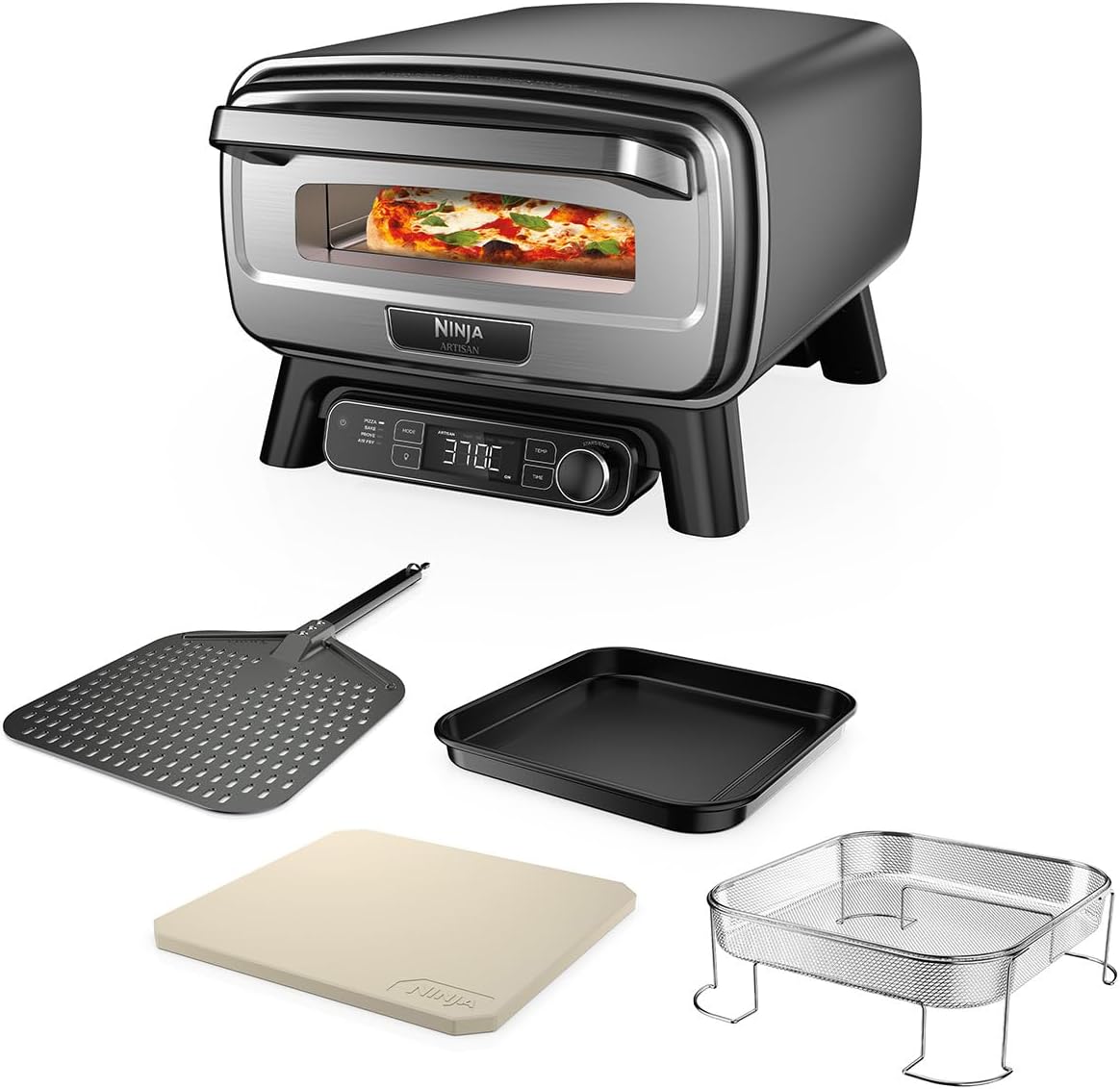 Four à pizza, 4 modes, NINJA, 30 × 30 cm, 32 cm, 59 cm, 42 cm, 370 °C, Gris