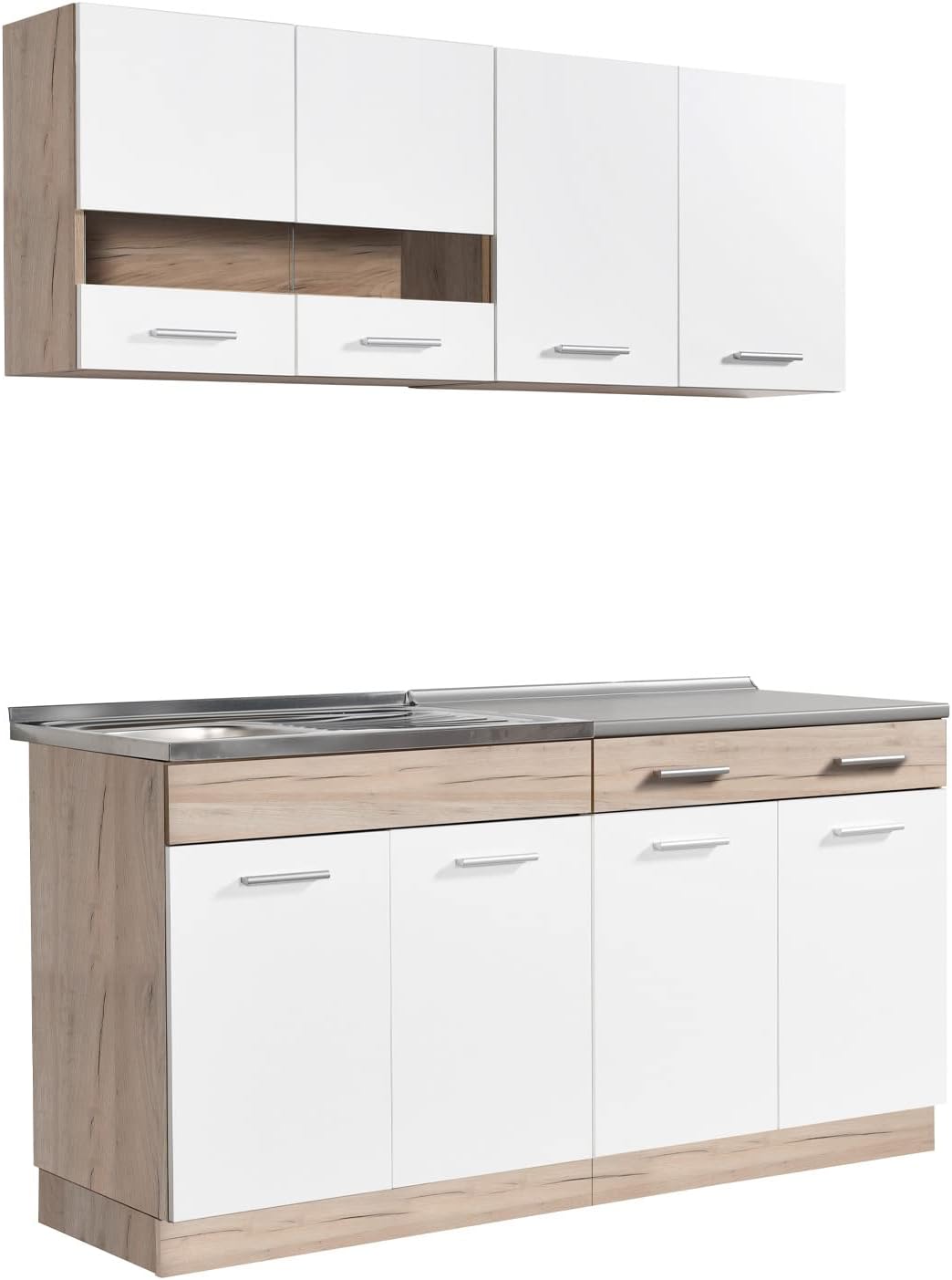 Rangement sur pied, verre, Coin de cuisine sans appareils 160 cm, Homestyle4u, 80 × 60 cm, Chêne blanc