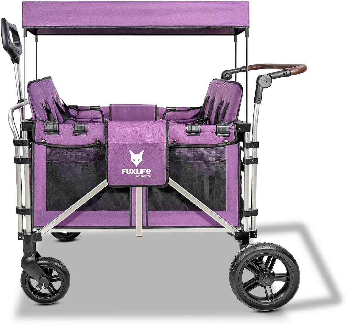 Chariot à tirer, FUXLIFE Chariot Pliable FX-CTXL900 • 4 Places • Pourpre • Pneus Confort, Fuxtec, réglable