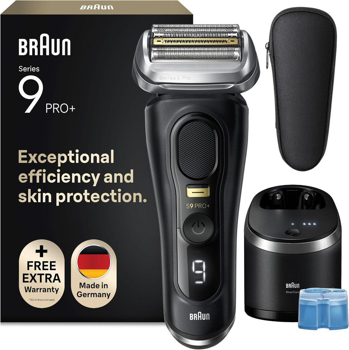 Rasoir à grille Braun 9560cc, 5 Éléments De Rasage, Rasoir Électrique Pour Homme, acier inoxydable, Noir, Étanche