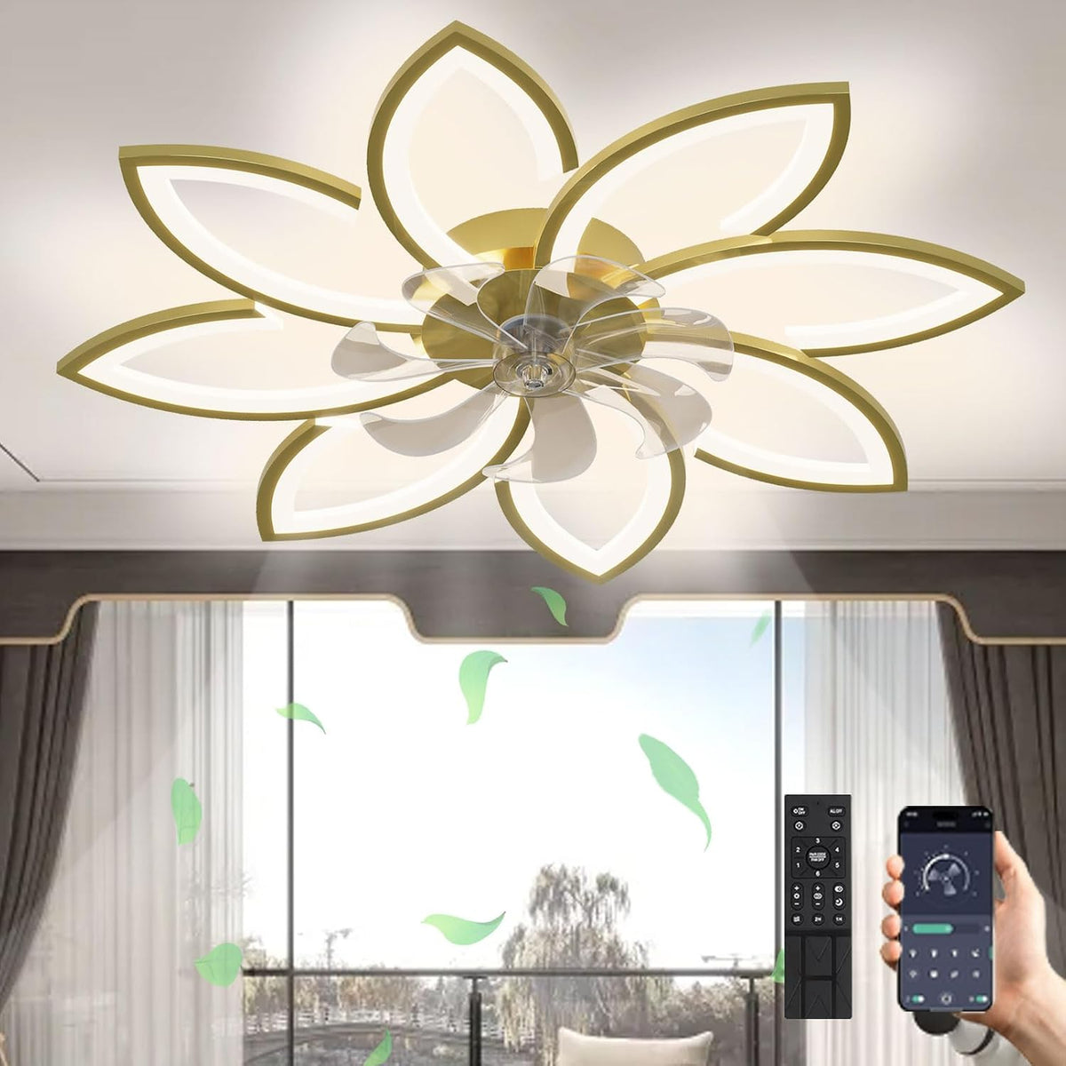 Ventilateur de plafond Revneey K-6000, télécommande, 90 W, chambre à coucher, 78 × 15 cm, 6 vitesses, 2 modes, 90 W à intensité variable