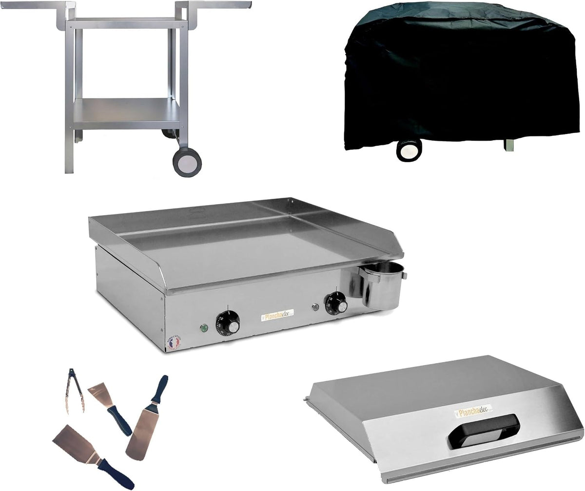 Plancha, L53 X P43 X H18 cm, réglable, acier inoxydable, Mirichaud, E530-2400W, 2 zones, 8 Personnes, Thermostat Réglable, Made In France