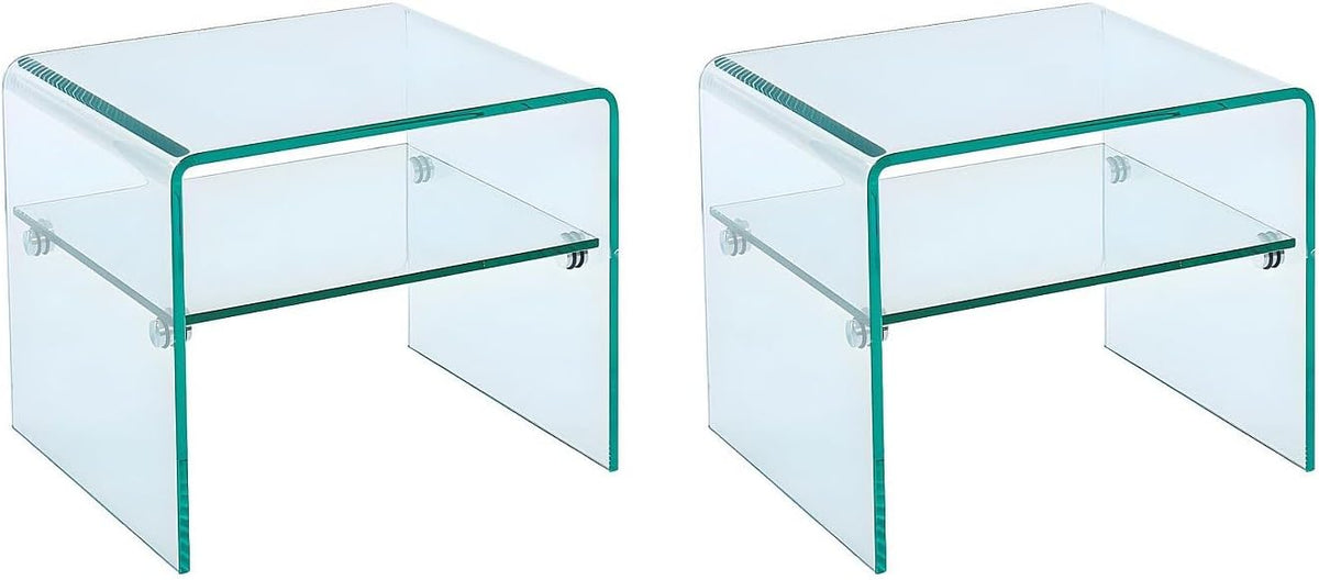 Table de chevet, verre, 12 mm, Vente-unique, 48 cm, 40 cm, 12mm, Lot de 2 Tables de Chevet, 1 Niche, Verre trempé, STILEOS