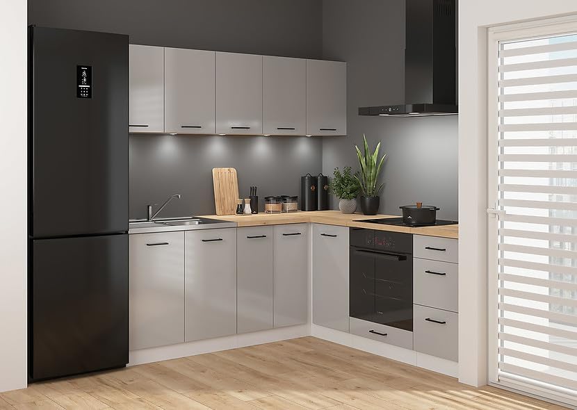 PEGANE Rangement sur pied, Meubles de Cuisine modulables Coloris Gris Clair Brillant/Blanc, 200 × 200 cm, 85, 7 cm, 57, 5 cm, 40 cm