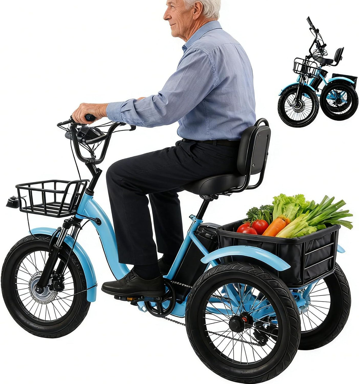 HDaspijh Trottinette électriques, Tricycle électrique Pliable 18' pour Adultes, 48 v, 13 Ah, 7 Vitesses, 5 Vitesses, 3 pouces, éclairage LED
