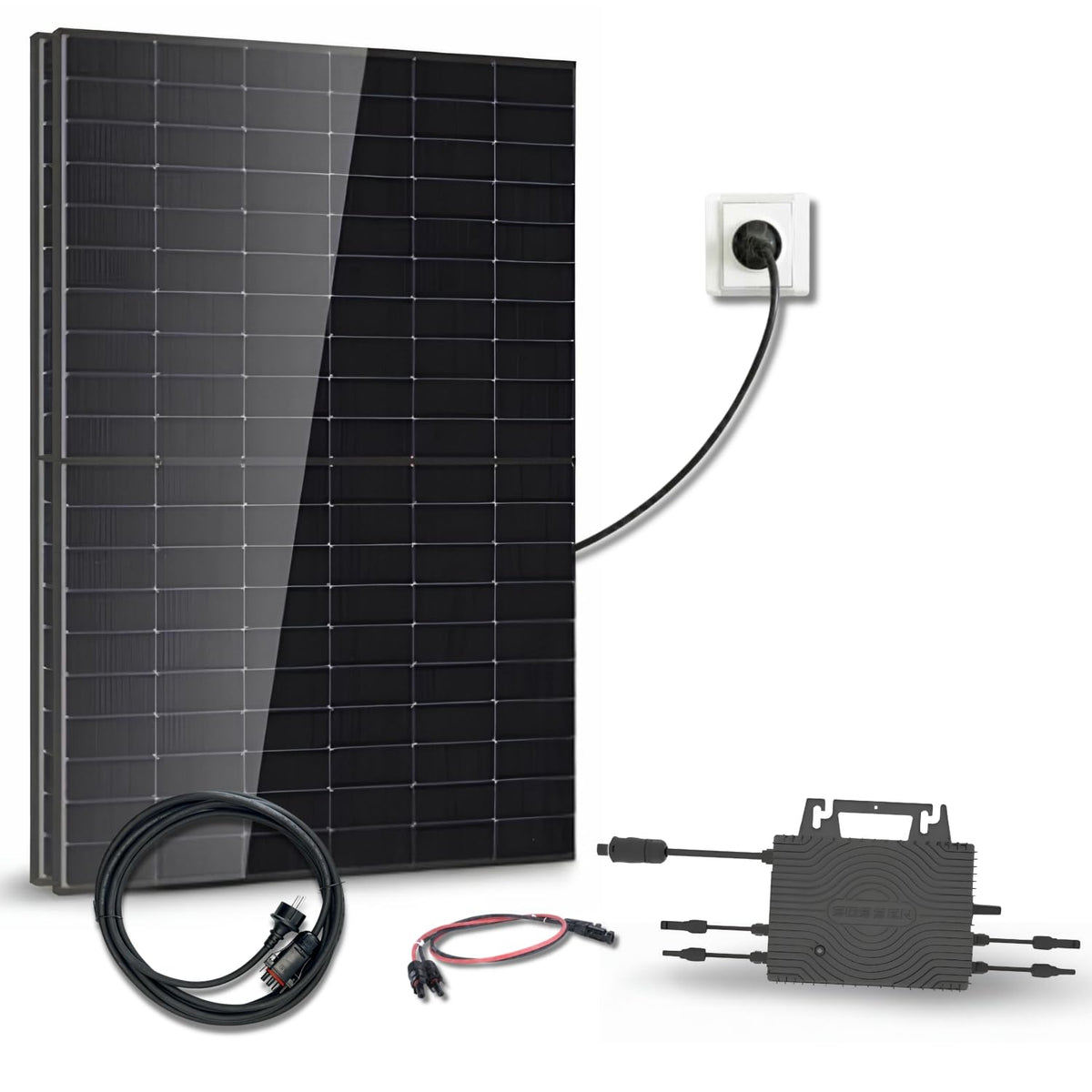 Panneaux solaire monocristallins, 230 V, Micro-onduleur Sossen 1000W Wi-Fi, 2 Panneaux Bifaciaux Bi-verre, DMEGC, prêt à l'emploi, 1000Wc