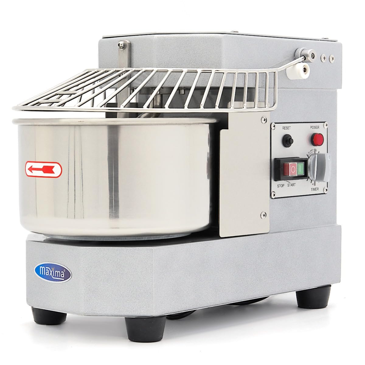 Batteur sur socle, acier inoxydable, 8 l, Maxima, 4, 5 kg, 4, 5 kg de pâte, minuterie, Mélangeur à pâte gastro, Argent