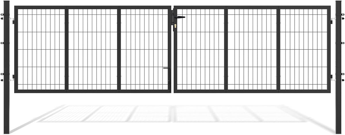 Eikuavons Clôture, double battant pour tringle avec poignée, 350 × 100 cm, 200 × 50 mm, 5 mm, 40 cm, 3 clés et verrouillage au sol, serrure