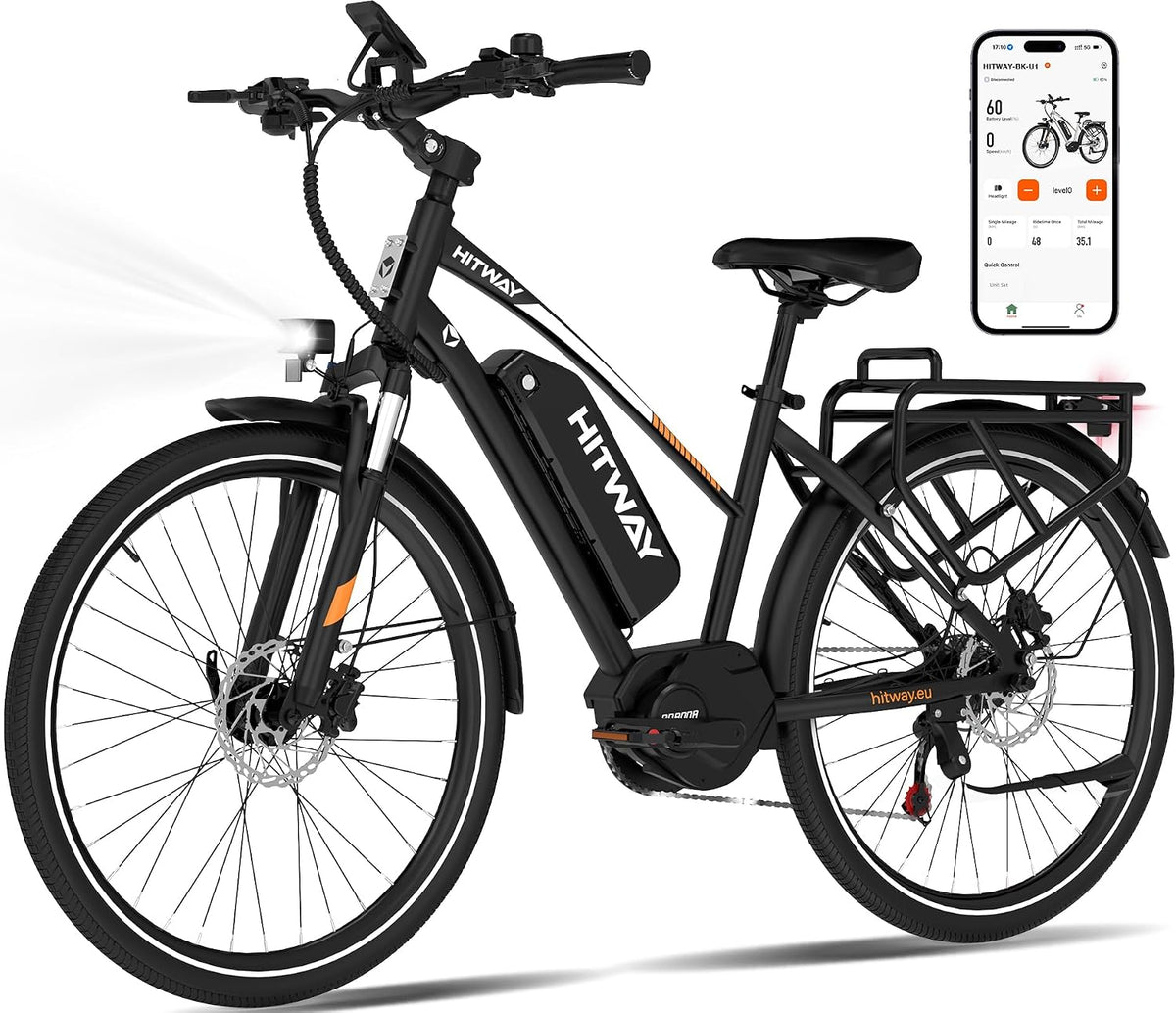 HITWAY Vélo, E-Bike pour Hommes et Femmes avec Batterie 36 V 13 Ah, 250 W, 7 Vitesses, 1850 mm, 615 mm, 1210 mm, Moteur arrière/Central de 250 W