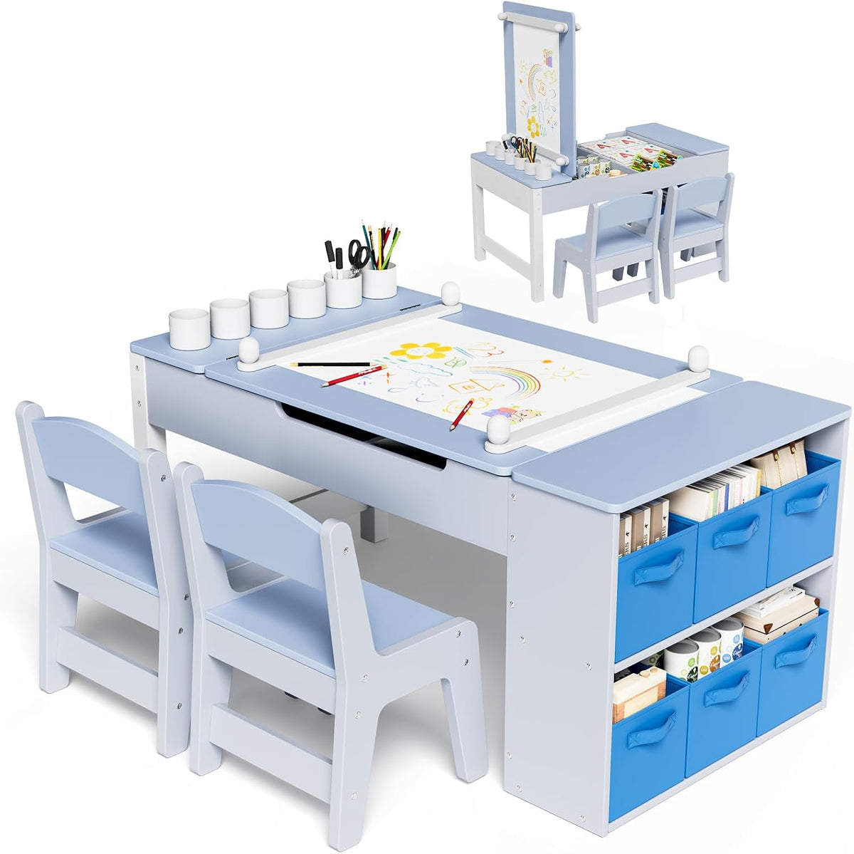 Chaise, Bureau Enfant en Bois, réglable, MAMIZO, Bleu