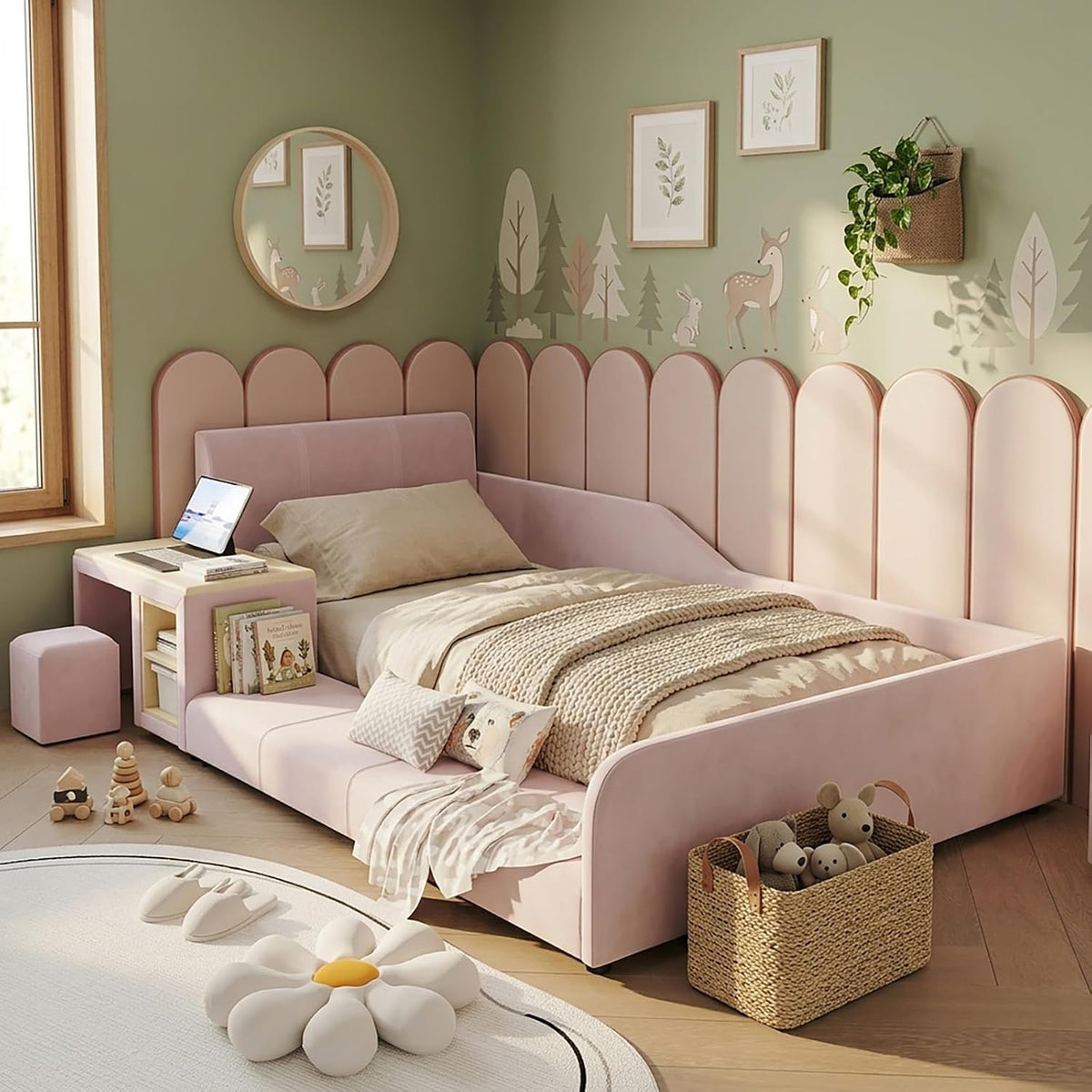 Lit, 90 × 200 cm, Sweiko, Tabouret, Rose