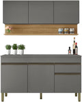 ACTUAL DIFFUSION Rangement sur pied, réglable, Cuisine Equipée 6 Portes 1 Tiroir Chêne et Gris L 150 H 200 P 53.3 cm, 150 cm, 200 cm, 86 cm