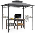 Tonnelle HOMASIS, 242 × 150 × 250 cm, pergola pour extérieur, 2 étagères, 2 tables et crochets, gris