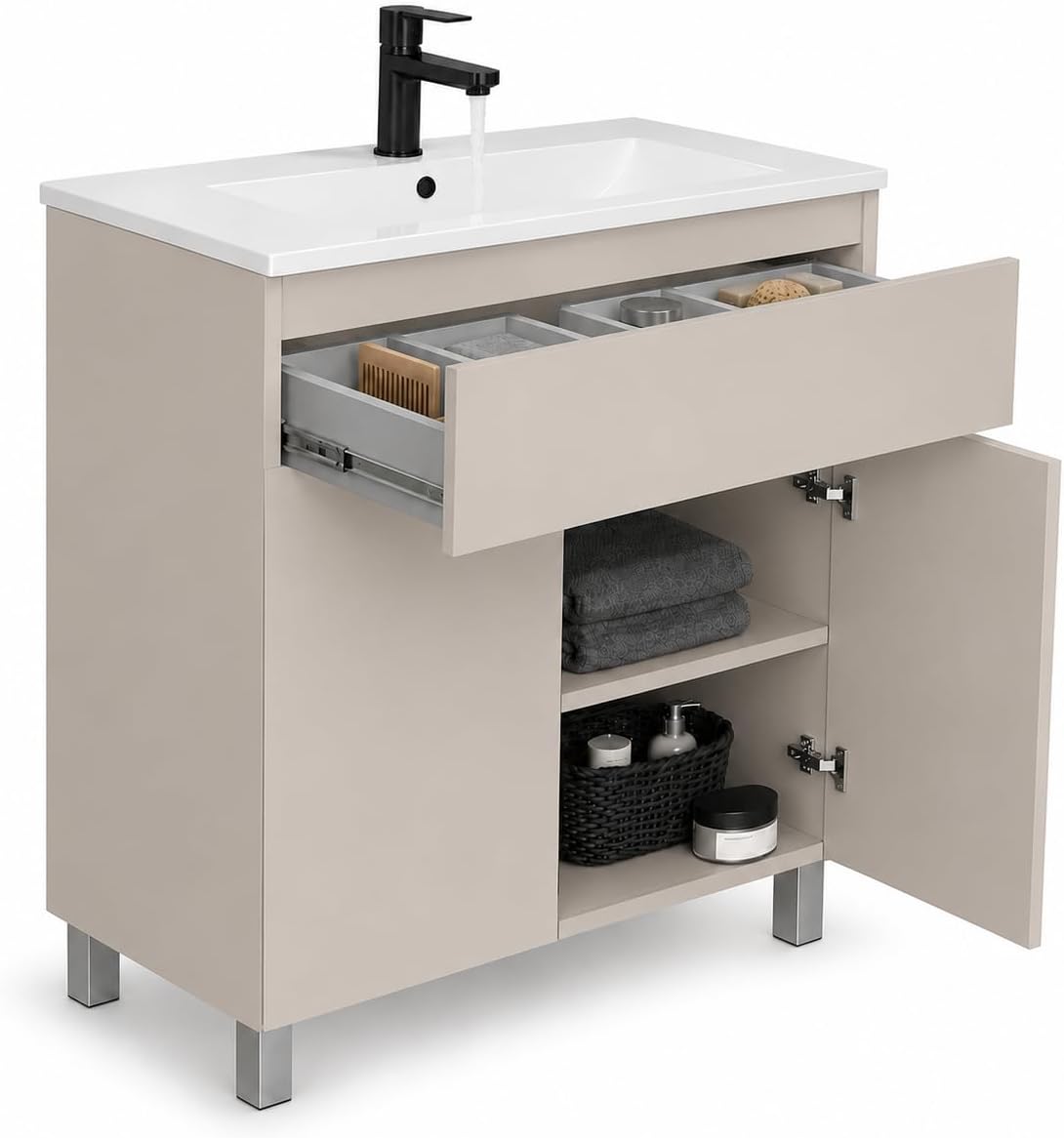 Meuble-lavabos, 80 cm, réglable, paplinskimoebel, 18 mm, 80 cm de Large, Lavabo avec Meuble sous-Vasque, pose libre, modèle Ariza