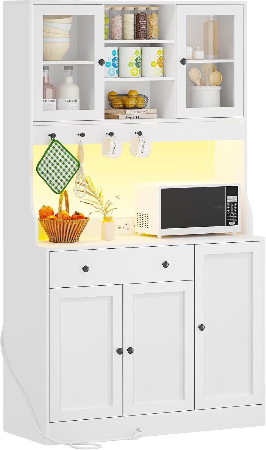 Buffet, verre, 103, 5 × 40 × 180 cm, télécommande, Armoire Cuisine avec Plan de Travail, KIMENICH, 33 × 103, 5 cm, 3600 W, 3 niveaux, 4 Crochets