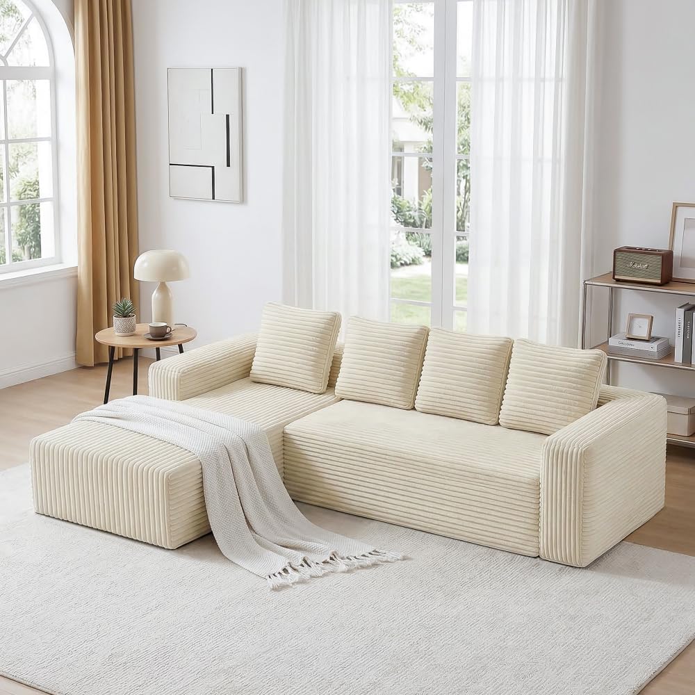 Canapé, Plus Tissu en Cordon, Sapgaks, Aucun Assemblage requis, Beige