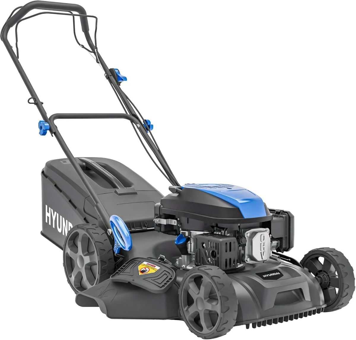 Tondeuse HYUNDAI 4-en-1 HYM18150SPX, 46 cm, Carter Acier, 60 L, 25 mm, 75 mm, 18 pouces, Bac 60 L, Moteur 139 cm3 3, 7 CV 4 Temps