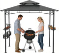 Tonnelle, 245 × 153 × 250cm, Pergola Gazebo pour Grill Jardin Fêtes Patio, Ferzone, 197cm, 2 étagères, Gris, fonction gril