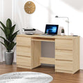 Bureau, 140 × 50 × 77 cm, 51.5KG, 6 tiroirs, Poids 51.5KG, Meubles, Brun