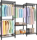 Portant, 2 Niveaux, Dressing Chambre Adulte, GarveeMore, Penderie Dressing 3 Combinaisons 2×3×2 Niveaux, Noir 180×40×194.2cm